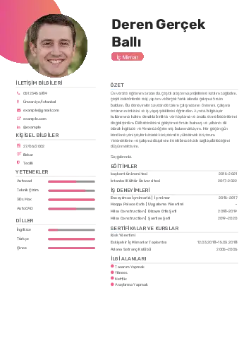 İç Mimar Cv Örnekleri cv indir